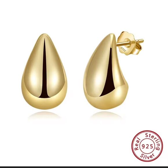 ENA 925 C Shaped 14k over Sterling Silver Water Drop Stud Earrings - Picture 1 of 5